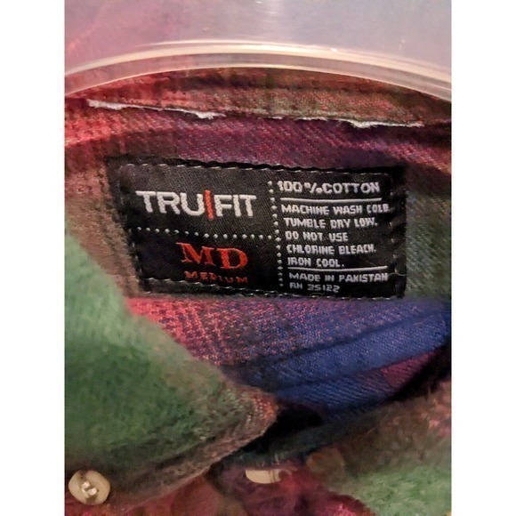 Tru Fit‎ Shirt Mens medium Flannel rainbow Plaid Long Sleeve Soft Cotton - Picture 4 of 4